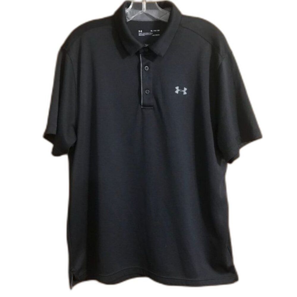 Under Armour Heatgear Polo Shirt Men's XL Black Knit 3 Button Casual Pullover